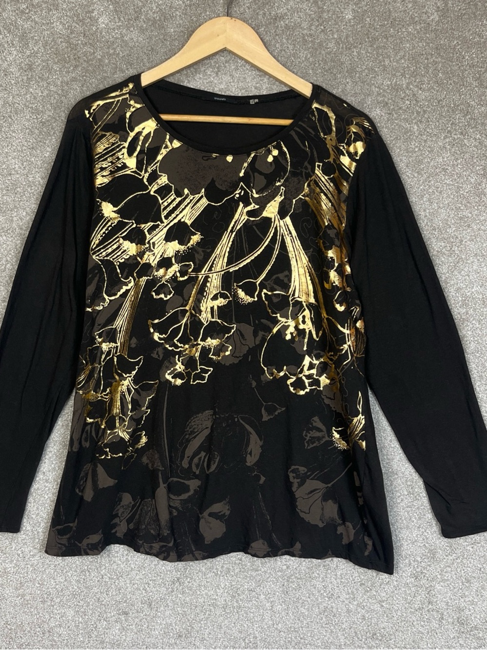 Tahari Shirt Womens 1X Brown Gold Floral Long Sleeve Stretch Pullover- 5376